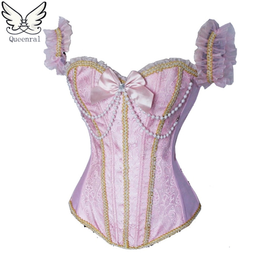 Pink elegant overbust corset with pearls